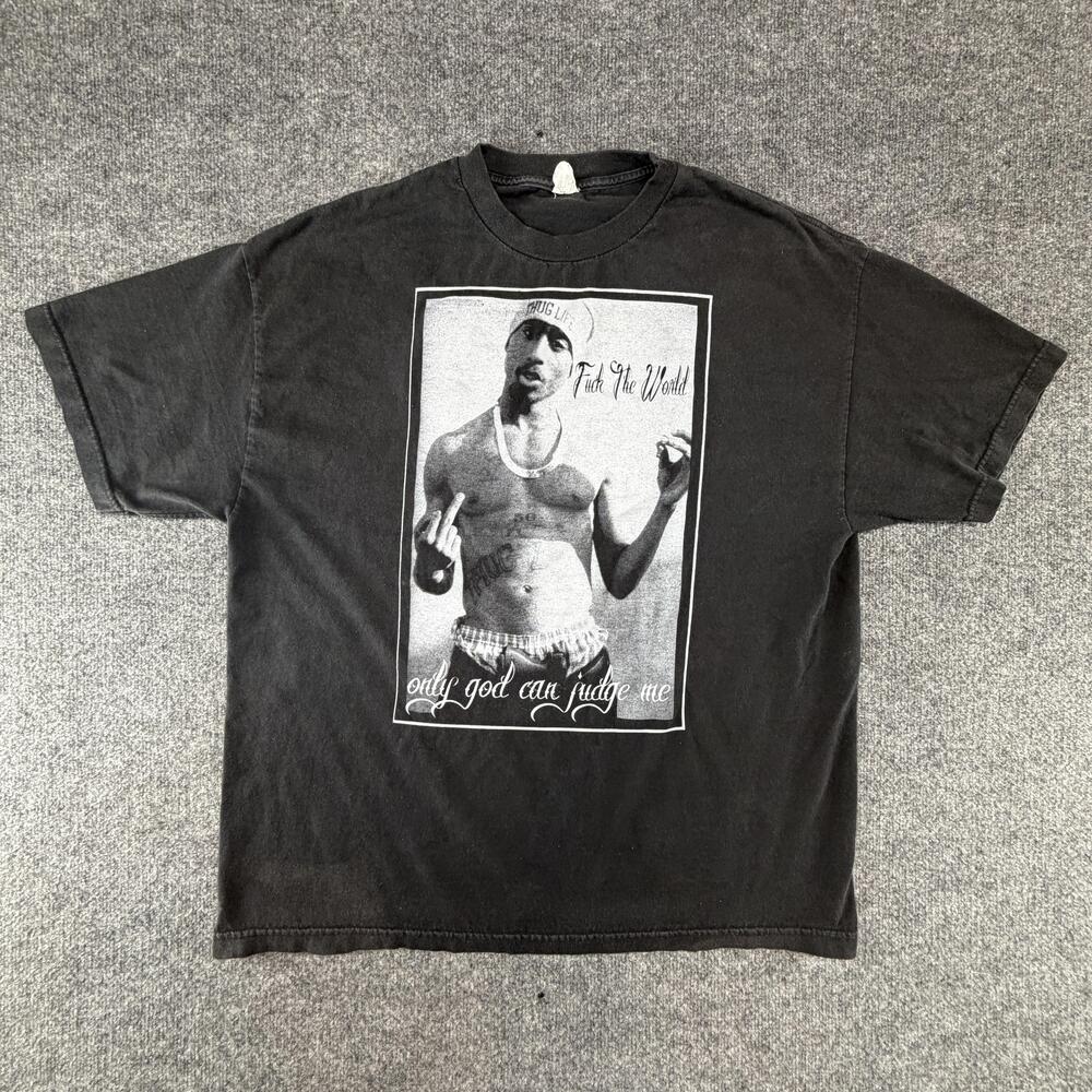 VTG Thug Life F*** The World Alstyle Shirt Mens 2XL Black Rap Tee Tupac Shakur